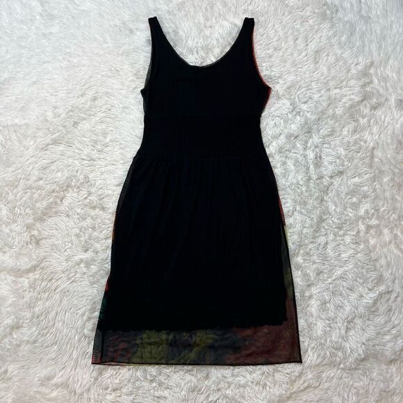 Desigual by Lacroix Dress Floral Print Sheer Sleeveless Size Medium Black Stretc - Picture 10 of 11